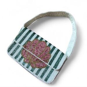 Elegant Pink and Green Shell Embellished Shoulder Bag Viral TJ Maxx
